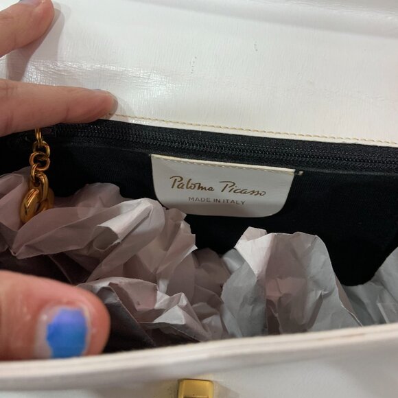 Vintage Paloma Picasso White Crossbody Bag Gold Chain - Picture 6 of 7